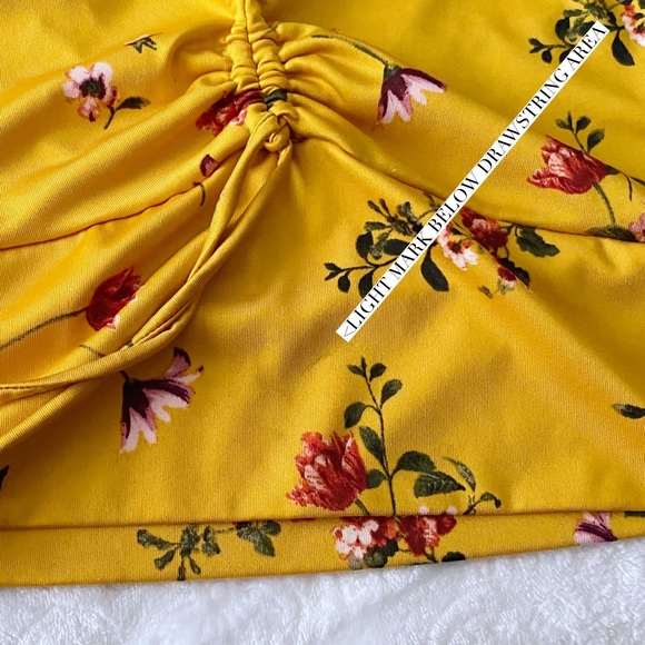 Gold Yellow Floral Drawstring Neckline Crop Top - Picture 8 of 8